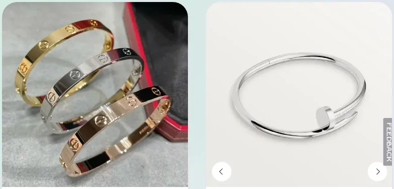 Chains & rings: gold, silver and rose bangles and a slim silver nail bracelet