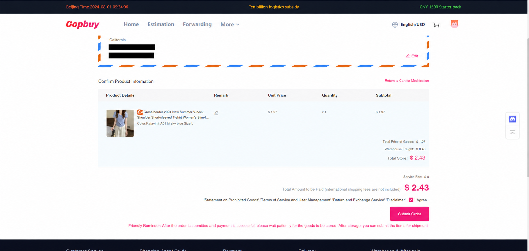 Pay for the goods and domestic journey — official tutorial frame